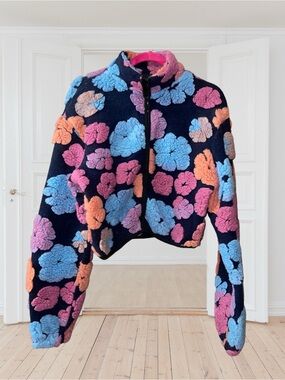🆕19-CIDER~Women's Floral Sherpa Zip Jacket - Floral Pink, Blue & Orange Size~Med
